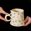 Mugs 370ml French Retro Water Cup For Girls High Beauty Flowers Couple Broken Flower Ceramic Mug Household Milk Coffee