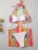 Женские купальники Сексуальные Rianbow Tie Dye Bikinis Устанавливает женские кольцо, связанные с вырезанным градиентным сетчатым платьем для купания купальники, прикрытие 3 штука