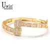 Brins Uwin Baguette CZ Bracelets Mens Bangles Iced Out CZ Gold Silver Color Box Box Clasp Drop Shipping