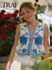 女性のベスト女性夏のエレガントな花の刺繍ベストvネックカーディガンショートウエストコート女性カジュアルルーズトップファッションストリートウェア