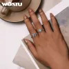 Anéis Wostu 925 Sterling Silver Rainbow Mystic Quartz Cross Open Rings for Women Retro Eternity Faith Ring Jewelry Family Gift