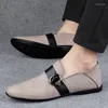 Casual Shoes Dress Flats Breathable Oxford Footwear Genuine Leather Mens Slip On Office Male Formal Wedding Party Men Monk