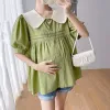 Shirts zwangerschaps zomer kleding tops voor zwangere vrouwen blouse Peter pan kraag fris schattige schattige korte mouw vouwen zoom zwangerschap shirts