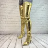 Buty Ronticool ręcznie robione kobiety kobiety zimowe uda seksowne krokodyl sztylet pięta spiczasta palce gold srebrne buty klubowe rozmiar 5-15