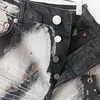 Kot şort erkek yaz mor moda marka yıkanmış ve yıpranmış düz bacak at kırpılmış pantolon