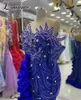 Robes de piste Royal Blue Crystals Celebrity Luxury Femmes Off Blows Blows de soirée Sirène Vestidos de Gala Pageant Prom