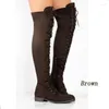 Boots 2024 Women Over The Knee Sexy Fashion Lace-Up Winter Warm Knight Thigh Tall Solid Color Ladies Botas