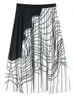Jupes hautes taille élastique noire rayée plissée élégante jupe à demi-corps femmes mode marée printemps automne x811