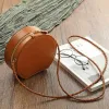 Tassen rond crossbody tassen voor vrouwen geweven riem handtassen klinknaggen echte lederen schoudertassen vrouwen cirkel portemonnee hanger messenger tas