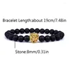 Brin 2pcs couple Bracelet de perle d'hématite de lion d'or