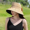 Wide Brim Hats Summer Hat Women's Versatile Bow Fisherman Black Glue Sunscreen Sunshade Folding Sun Tide