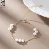 Strands ORSA JEWELS 14K Gold Sterling Silver 3 Pieces Pearl Link Chain Bracelet for Women Adjustable Delicate Vintage Jewelry GPB22