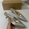 Casual Shoes TRAF SLIVER Låga klackar Sandaler för kvinnor 2024 Summer Pointed Head Slingbacks Stilettos Woman's W CONCISE RETRO PUMPS