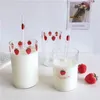 Weingläser 300 ml Erdbeertrauben Wassermelonenfrucht Süßes Glasbecher mit Stroh kreativer transparenter milch hitzebeständig