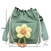 2024 Canvas Crossbody Bag Korean Edition Instagram Fashion Drawstring Bucket Bag Girl Flower Cute Shoulder Bag 240422