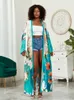 Couverture de plage Femme Kimono Cardigan à manches longues Satin Robes enveloppantes imprimées de la plage de vacances Elegant Beach Pareo 2024