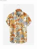 Koszule męskie letnie męskie koszuli z krótkim rękawem z luźnym dopasowaniem ponadwymiarowa społeczna kreskówka wizerunek kwiecisty odzież YQ240422