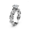 Cluster Anneaux Hoyon 2024 Thorn Love Solitaire Women's Ring 14K White Gold Hollow 925 Silver Diamond Zircon Leaf