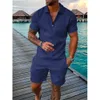 Summer Solid Color 3D Print Polo Shirts Shorts Set Herr Fashion Overized Short Sleeve Shirt Pants Set Suits Man Man Clothing 240416