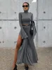 Robes de travail Mueyaruho 2024 Winter Spring Femmes Office Lady Solid Maxi Jirt Set Outfits Grey BodyCon Slim 2 Two Piece Matching