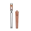 Carbon Steel Charcoal Tongs Outdoor Camping Bonfire BBQ Firewood Clip Tool Stoves Fire Leather Handle Clamp 240412