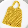 Drawstring Cotton Rope Woven Women's Handbag Handmade Knitted Mesh Bag Bohemian Summer Straw Beach Female Hollow Tote Net Shoulder Bags