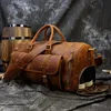 Сумасшедшая лошадь подлинная кожаная мужчина Travel Bag Vintage Duffel Big Cow Carry на багаже выходные большое плечо 240419