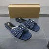 Sapatos para mulheres de verão quadrado de cabeça aberta dos pés chinelos azuis jeans azul sandálias planas decorativas 240409