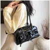 korean Fi Bow Tie Handbag Women Vintage Bowling Shoulder Bag 2024 New Pu Leather Handbags Y2k Double Pockets Underarm Bags U4F3#