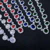 Halsketten pera cz große runde runde kubische zirkoniale luxuriale brauthochzeit königsblaue steinkette und ohrringe juwelry sets für brides j126