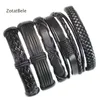 Charm Bracelets Wholesale Bangle 5pcs/lot Braided Genuine Black Leather Bracelet Men Multilayer Rope Pulseira Masculina F46