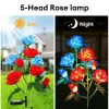Lawn 5 Heads Solar Lights Outdoor Decorative Solar Garden Lights Rose Flower Lawn Lamp för Yard Patio Garden Decor