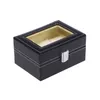 Смотреть коробки коробки большие 3 сетки Мужские черные PU Display Jewelry Case Organizer Хранение подарка с замком и зеркалом