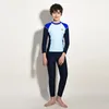 Tiener Boy Swimwear Rash Guard lange mouw shirt donkerblauwe broek kinderen kinderen zwempak strand slijtage sportpak 240416