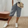 Women's Pants Capris Womens pure cotton linen shorts with vintage loose legs Trousers Drawstring Kn length Pants for Ladies Elastic Waist with Pockets Y240422