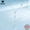 Necklaces BISAER 925 Sterling Silver Sparkling Ychain Tassel Clavicle Necklace CZ Plated Platinum Stackable Chain for Woman Fine Jewelry