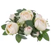 Decorative Flowers Plant European Simulated Rose Candlestick Garland Valentine's Day Table Party Decoration (white) Wreath Coffee Rings