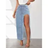 Denim High Slit For Women's Spring/Summer 2024 New Washed Solid Color Mid Length Skirt