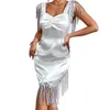 Lässige Kleider One Schulter Panel Quasten Party Kleid Europäische und amerikanische satin enge sexy y2k elegant hübsche Frauen