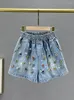 Dames jeans dames denim shorts elastische taille gouden rand gekleurde diamanten losse wijd been kort 2024 zomer mode 29L2003