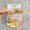 Vintage 2setSpack Gold Color Metal Twist Pearl Hoop örhängen för kvinnor Girls Geometric Knot Heart Dangle Earring Set Smycken 240408