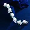 Strängar Pera graciös Big Pearl Flower Charm Green White Cubic Zircon Tennis Chain Armband For Women Fashion Costume Party Jewelry B258