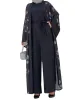 Vêtements Ramadan Two Piece Suit Muslim Rompers Femmes Dubaï Turquie Lace Up Abaya Jumps Pantalon de jambe large Kaftan Islamic Clothing Elegant
