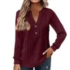 Kvinnors blusar 2024 Casual Autumn Women Shirts Vintage Solid Color Long Sleeve Button V-Neck Office Lady Shirt Blouse Pullover Top
