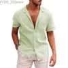 Camicie casual maschile da uomo camicia di lino in cotone con solido collare a maniche singola a maniche corte a maniche corta abbigliamento da uomo alla moda e casual da uomo YQ240422