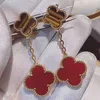 Tasarımcı Charm Küçük Van 925 Gümüş Gül Altın Kaplan Göz Taşı Kırmızı Agate Yonca Çift Çiçek Kulak Beat Rüzgar Küpeleri