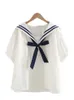 Merry Pretty Summer Women Cotton Top And Blouses Preppy Style Sailor Collar Loose Blue White Navy Blouse School Uniform Tops 240407