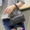 Senhoras fi punk bling bling rivet mini bolsa de ombro macio de couro genuíno de vaca artesanal bolsa de bola de crossbody crossbody c7f4#