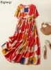 Plus maat Boho Beach Floral Summer Jurk vrouwen Katoen dames jurken Loose Casual Long Oversized Woman Dress Vestidos 240409