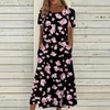 Robes décontractées mode d'été pour femmes vintage floral imprimé mince vestime rond vestide vestide